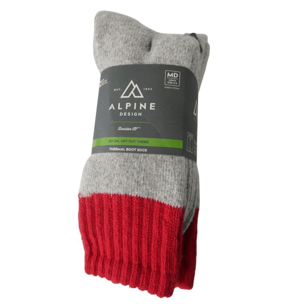 Alpine Design Men's AD Thermal Heavyweight Boot Sock Grey/Red M/D